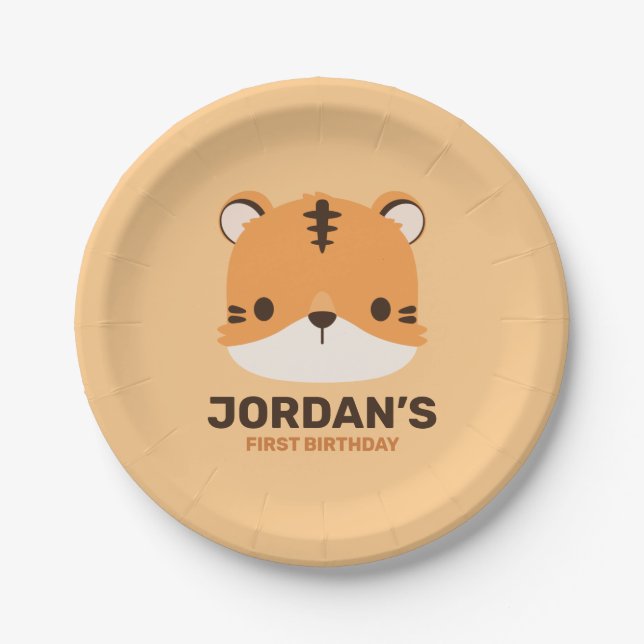Cute Tiger with Personalized Name Paper Plate (Front)
