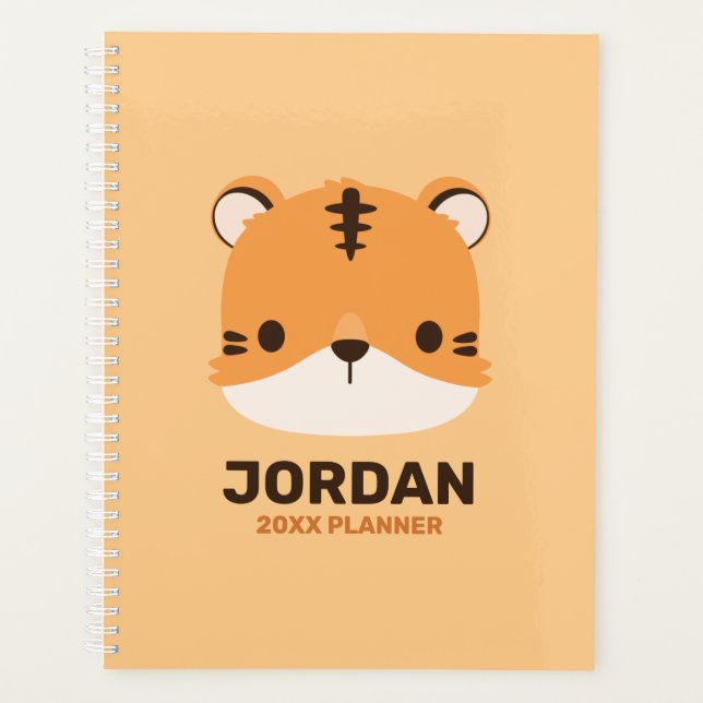 Cute Tiger with Personalized Name Planner (Front)