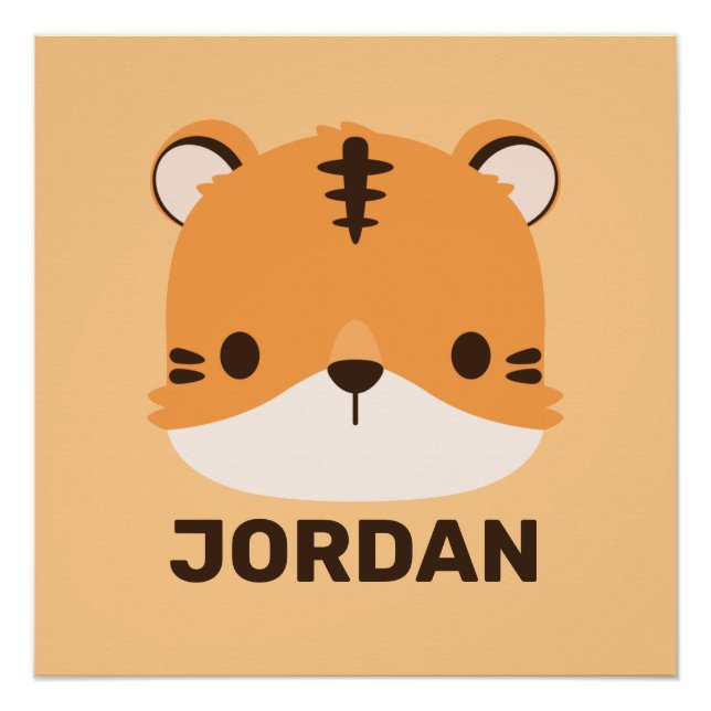 Cute Tiger with Personalized Name Poster (Front)