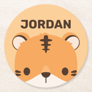 Cute Tiger with Personalized Name Round Paper Coaster