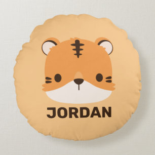 Cute Tiger with Personalized Name Round Pillow