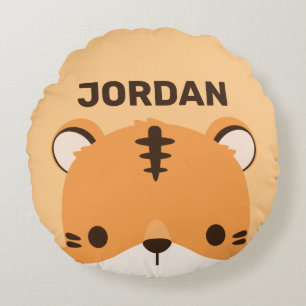 Cute Tiger with Personalized Name Round Pillow
