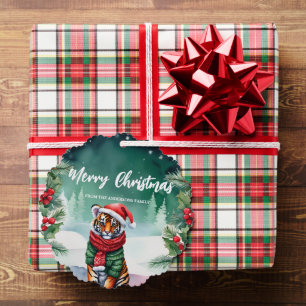 Cute tiger zoo Santa Xmas Holiday Party Family Kid Ornament Card