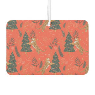 Cute tigers and Christmas trees pattern on orange Air Freshener