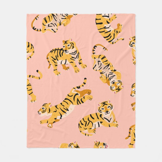 Cute tigers seamless pattern fleece blanket (Front)
