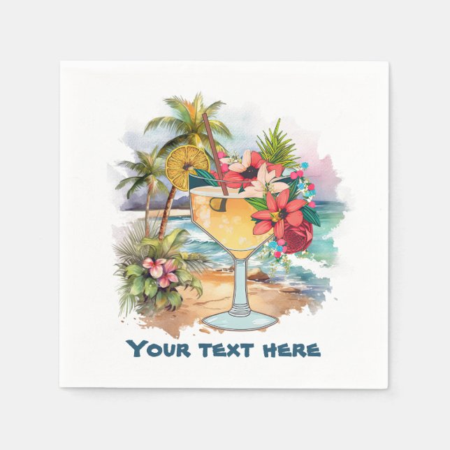 Cute tiki Cocktail add text Napkin (Front)