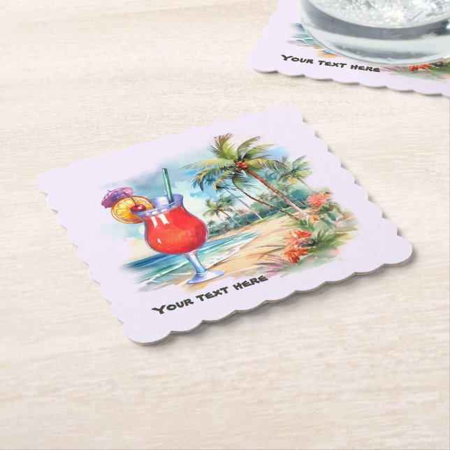 Cute tiki Cocktail add text Paper Coaster (Angled)