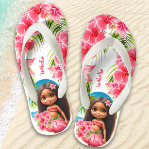 Cute Tiki Girl Summer Tropical Name Girl's Kid's Flip Flops