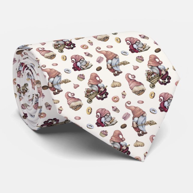 cute tiled baking gnomes bakery pattern  tie (Rolled)