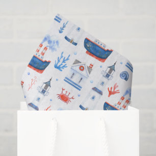 cute tiled beach lighthouse mix pattern tissue paper