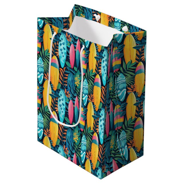 Cute tiled beach surfboards  medium gift bag (Front Angled)
