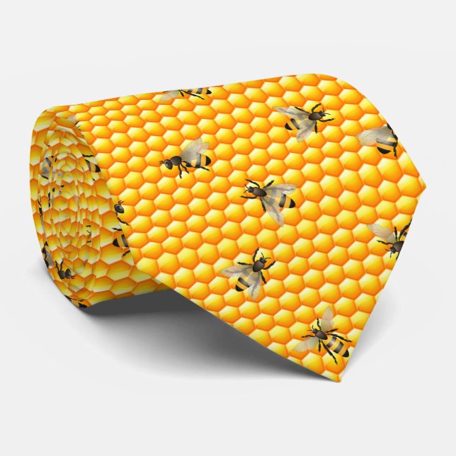cute tiled bee lovers pattern  tie (Rolled)