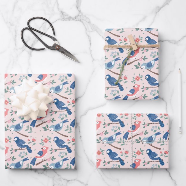 Cute tiled bird lovers party  wrapping paper sheet (Front)