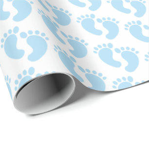 cute tiled blue feet baby shower wrapping paper