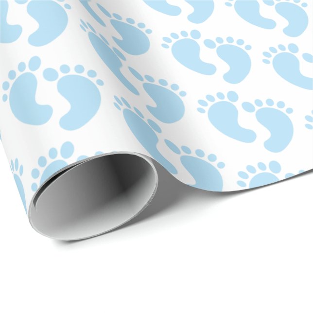 cute tiled blue feet baby shower wrapping paper (Roll Corner)