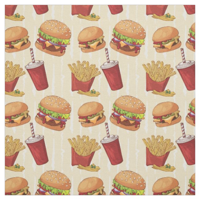Cute tiled burgers and fries fabric (Swatch)