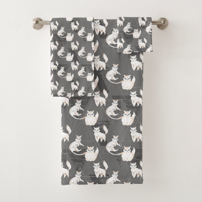 cute tiled cat lovers bath towel set (Insitu)