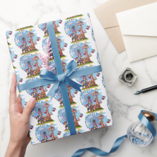 cute tiled circus party kids wrapping paper