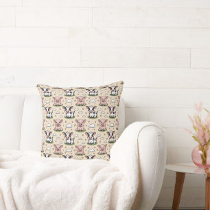 Cute tiled farm animals pattern  throw pillow