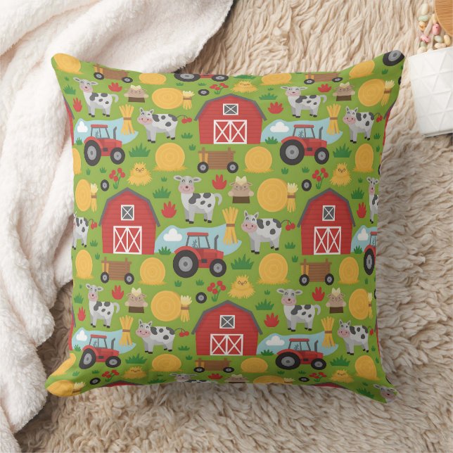 Cute tiled farm animals pattern  throw pillow (Blanket)