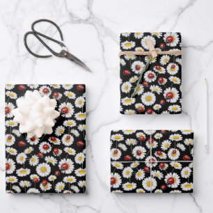 Cute tiled flowers lady bugs baby girls wrapping paper sheet