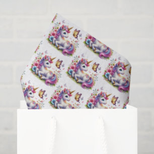 Cute tiled girls unicorn party tissue paper