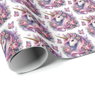 Cute tiled girls unicorn party wrapping paper