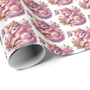 Cute tiled girls unicorn party  wrapping paper