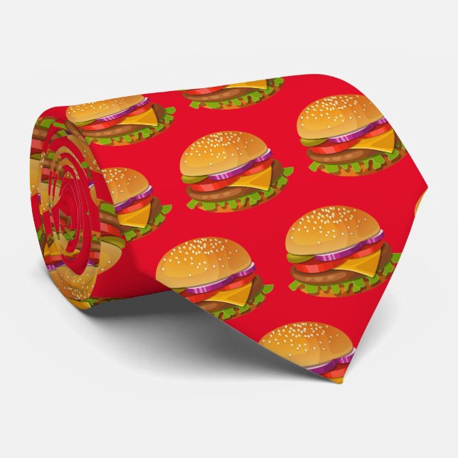 Cute tiled hamburger pattern food tie (Rolled)