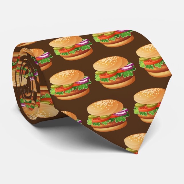Cute tiled hamburger pattern food tie (Rolled)