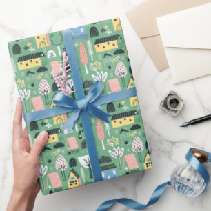 cute tiled house warming party wrapping paper