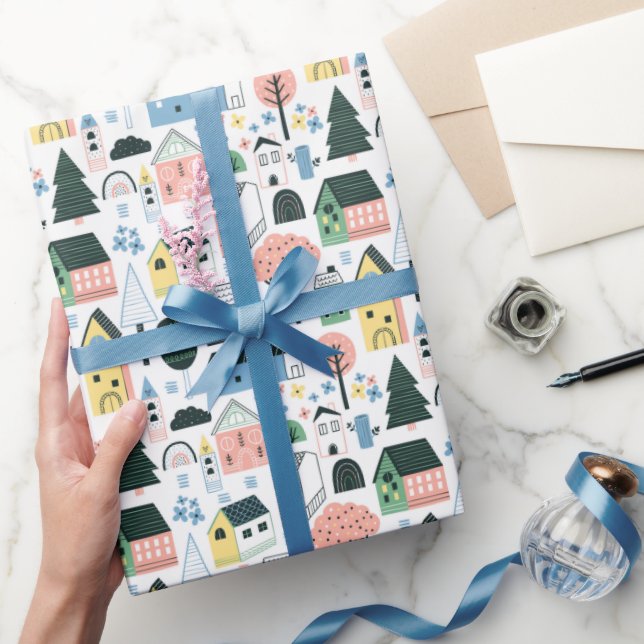 cute tiled house warming party  wrapping paper (Gifting)