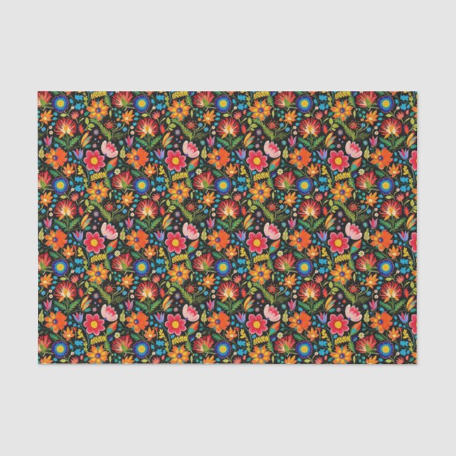 Cute tiled Mexican fiesta flowers  Tissue Paper (Front)