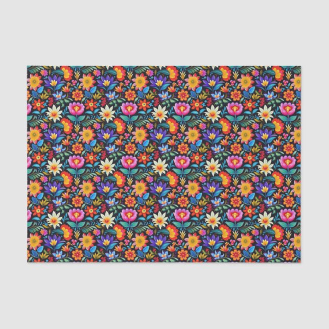 Cute tiled Mexican fiesta flowers  Tissue Paper (Front)