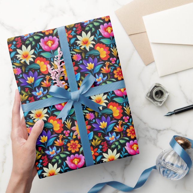 Cute tiled Mexican fiesta flowers  Wrapping Paper (Gifting)