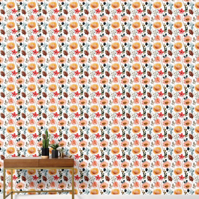Cute tiled mixed flowers pattern wallpaper (Hallway)