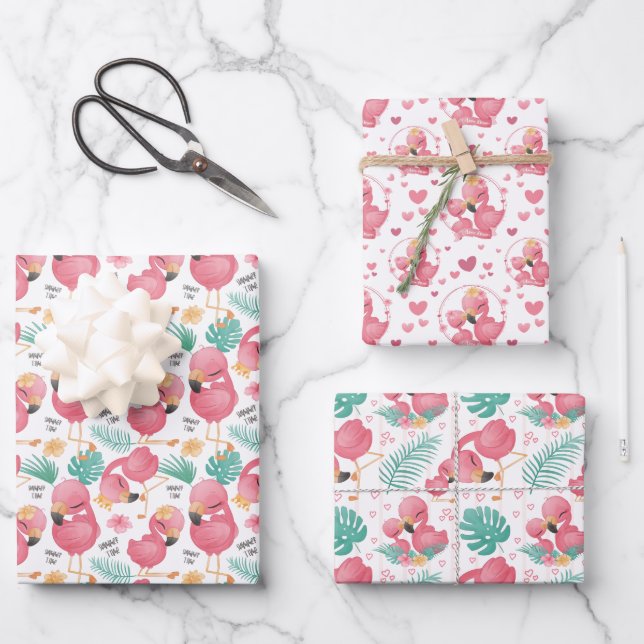 cute tiled Mommy baby girl pink flamingo  Wrapping Paper Sheet (Front)