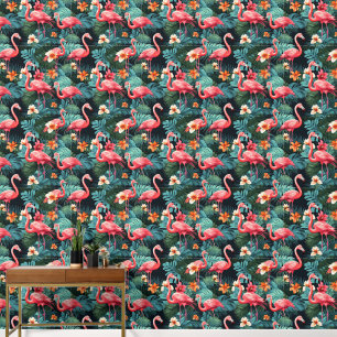 Cute tiled pink flamingo pattern wallpaper