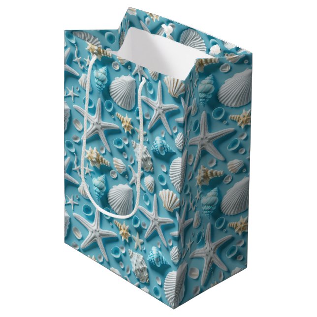 Cute tiled seashell pattern beach party  medium gift bag (Front Angled)