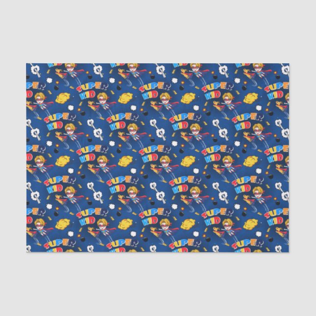 cute tiled superhero kid party  tissue paper (Front)
