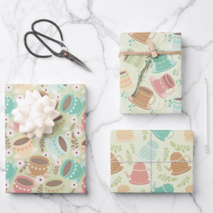 Cute tiled tea party wrapping paper sheet