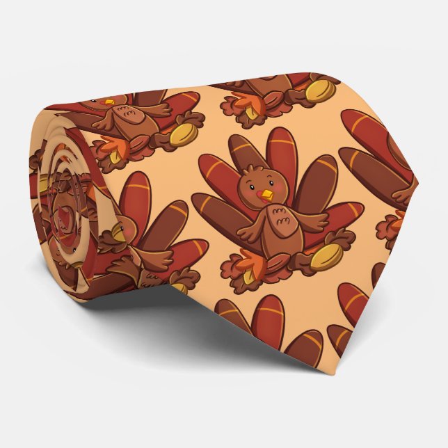 cute tiled Thanksgiving turkey Holiday Tie (Rolled)