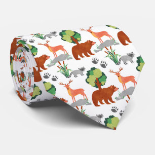 cute tiled Woodland animals pattern  Tie