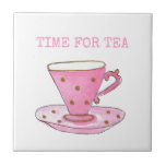 Cute Time for Tea Pink Watercolor Teacup Tile<br><div class="desc">Time for tea pink watercolor teacup design would save your surfaces and look good . an ideal gift for the tea drinker in your life. Matching gifts and home decor accessories available in store. the text is a template so you can customize to suit your needs.</div>