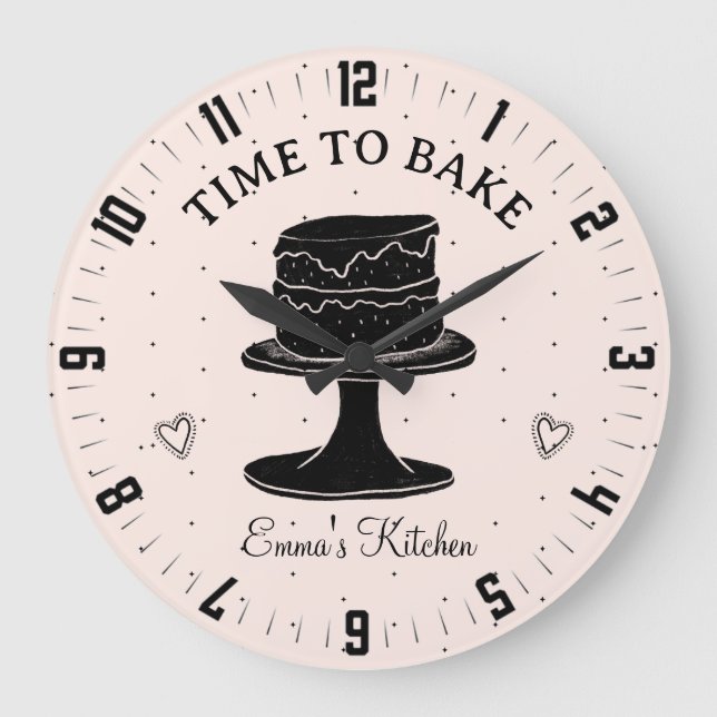Cute Time To Bake Bakers Personalized Kitchen Large Clock (Front)