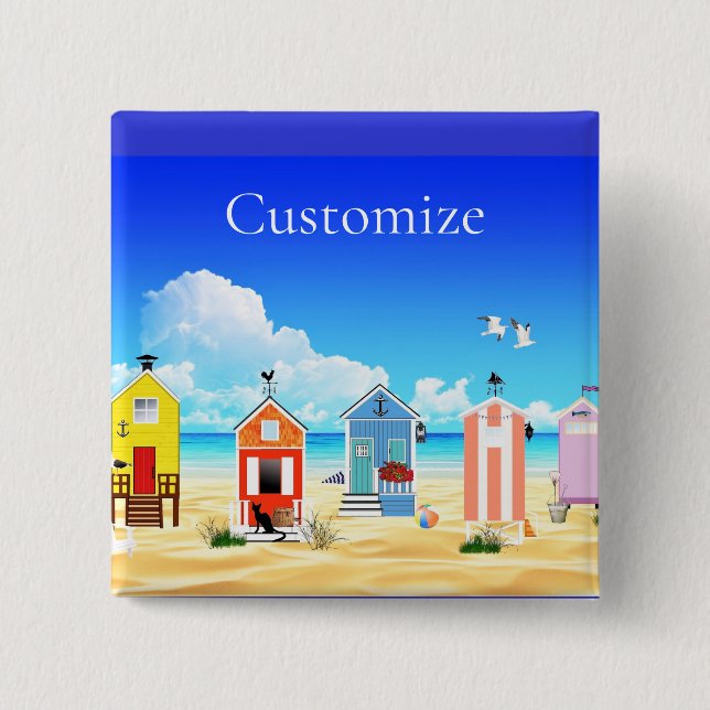 Cute Tiny Beach Shacks Thunder_Cove 2 Inch Square Button (Front)