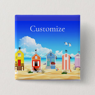 Cute Tiny Beach Shacks Thunder_Cove 2 Inch Square Button