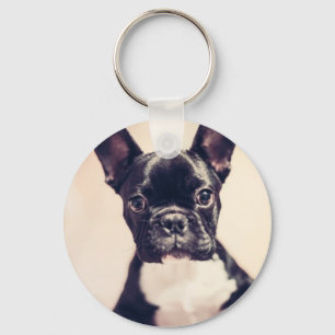 Cute Tiny Black and White Puppy Keychain