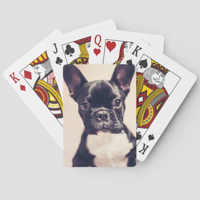 Cute Tiny Black and White Puppy Playing Cards (Back)