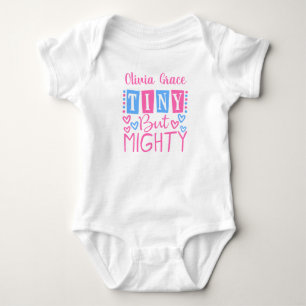 Cute Tiny But Mighty Pink Blue Personalized Girl Baby Bodysuit